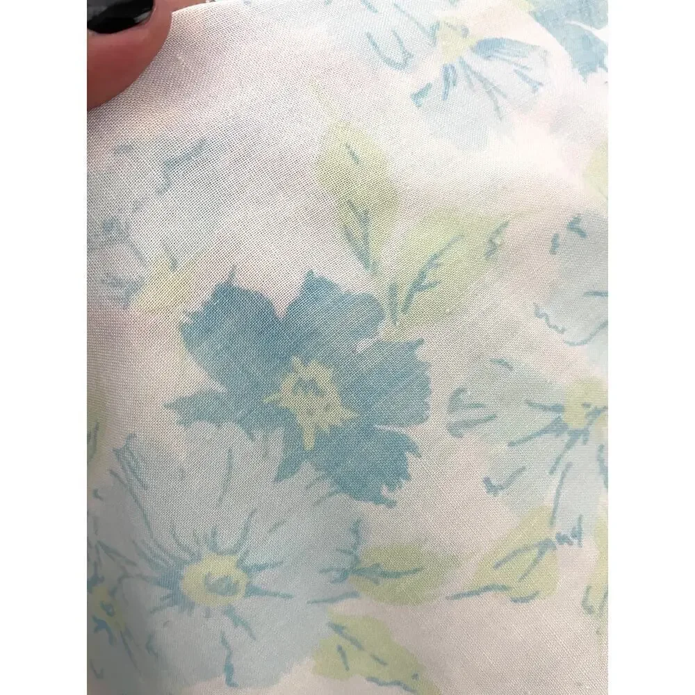VTG 1970's Flowers Fashion Manor Blue Floral Twin Fitted Sheet‎ MCM Penn-Prest